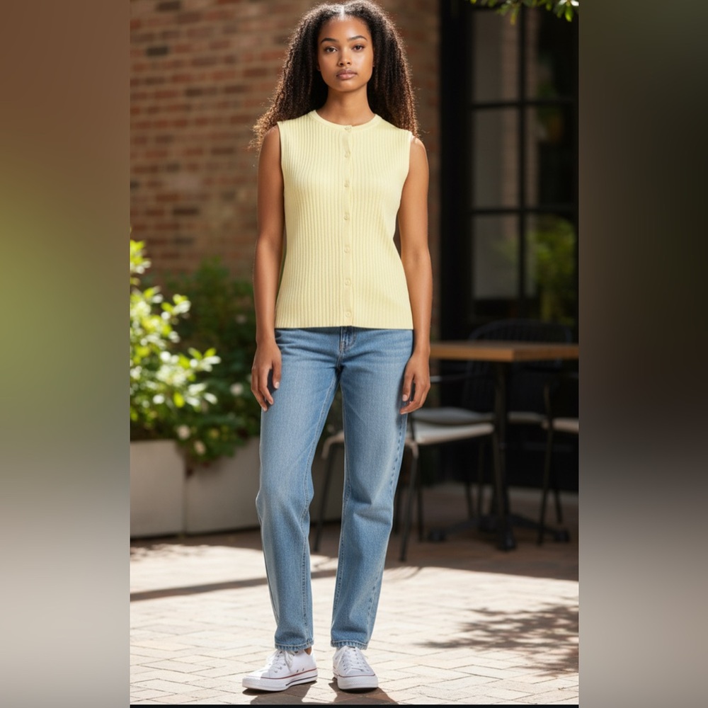 Calvin Klein Jeans Yellow Ribbed Button-Up tank sz lg, new without tags